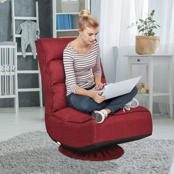 Chaise Relax Pliable et Réglable en 5 Positions Pivotant 360 Degrés Rembourrée Confortable 6 Couleurs au Choix
