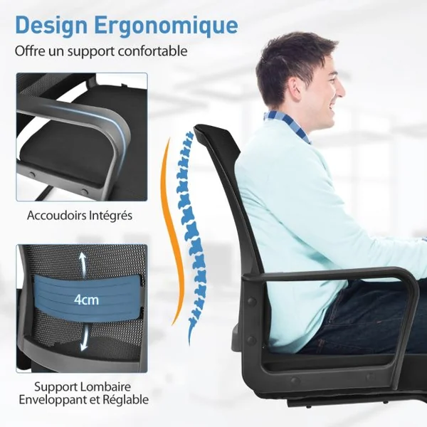 Chaise/Lot de 2 Chaises de Conférence Chaises Ergonomique en Maille à Dossier Moyen avec Siège Rembourré pour Salle d'Attente Réception