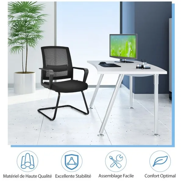 Chaise/Lot de 2 Chaises de Conférence Chaises Ergonomique en Maille à Dossier Moyen avec Siège Rembourré pour Salle d'Attente Réception