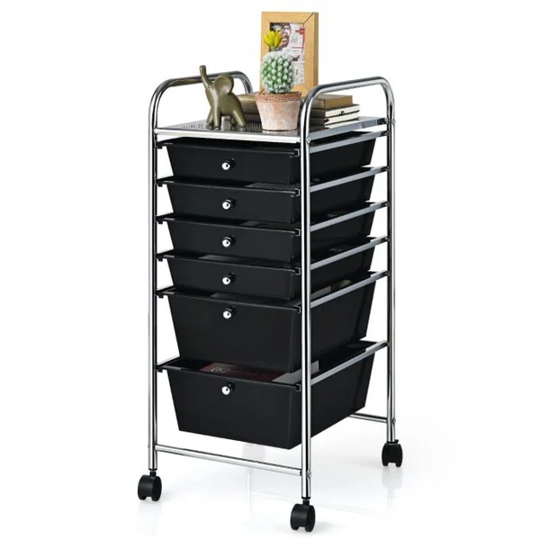 Chariot de Rangement Roulant 6 Tiroirs Amovibles Desserte pour Bureau Classeur à Roulettes 32,5x37x74,5cm 4 Couleurs au Choix