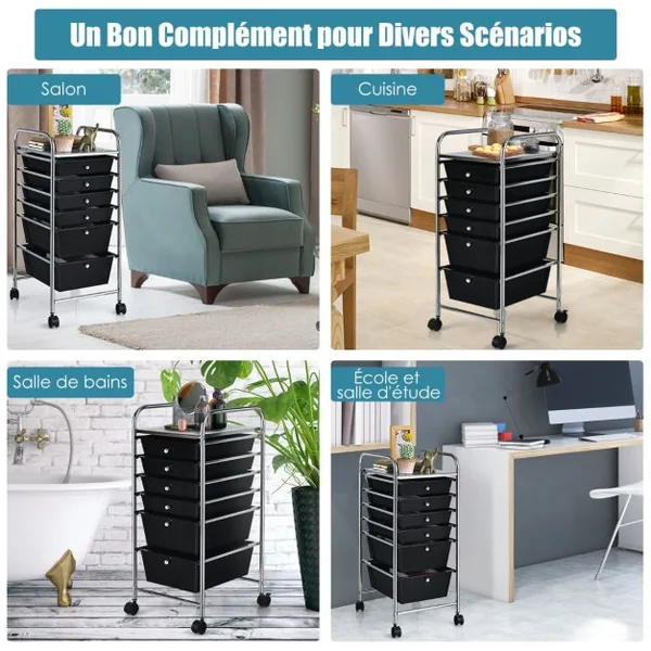 Chariot de Rangement Roulant 6 Tiroirs Amovibles Desserte pour Bureau Classeur à Roulettes 32,5x37x74,5cm 4 Couleurs au Choix