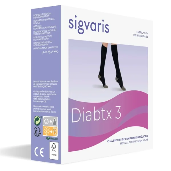 Chaussettes de contention Femme diabétique Diabtx3 Classe 3 par Sigvaris