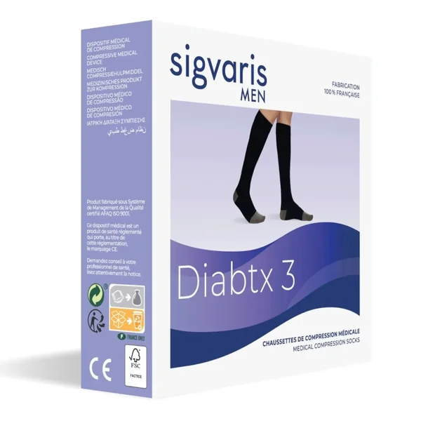 Chaussettes de contention Homme diabétique Diabtx3 Classe 3 par Sigvaris