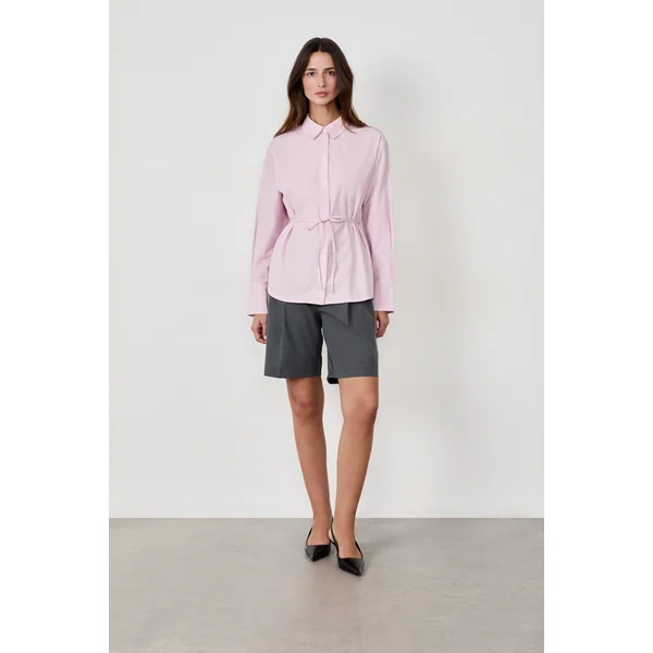 Chemise manches longues en popeline ceinturée