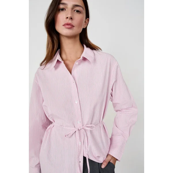 Chemise manches longues en popeline ceinturée