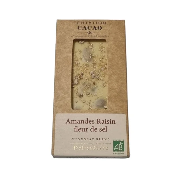Chocolat blanc 35% Amandes raisins fleur de sel