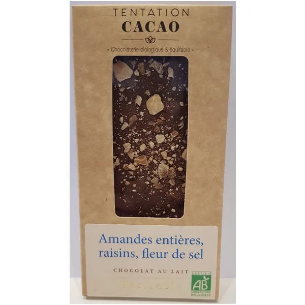 Chocolat Lait 32% Amandes raisins fleur de sel