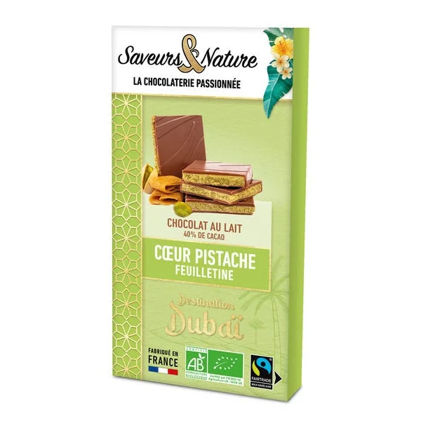 Chocolat lait fourré pistache feuilletine 92g