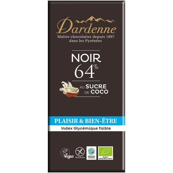 Chocolat noir 64% au sucre de coco 80g