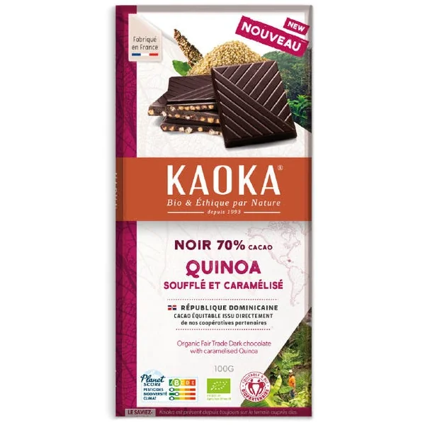 Chocolat noir aux billettes de quinoa caramélisées 70% 100g
