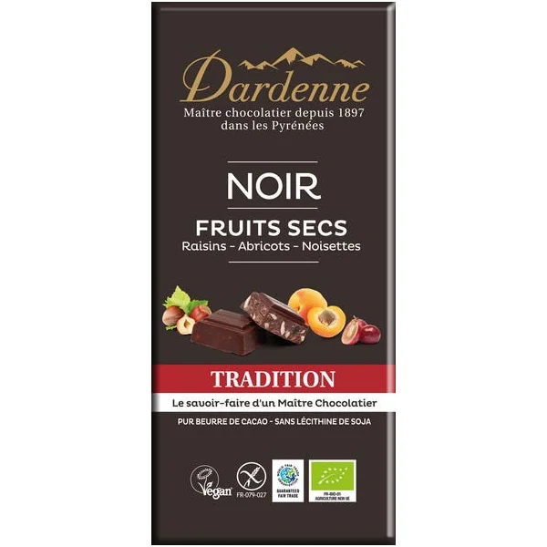 Chocolat noir aux fruits secs 62% 120g