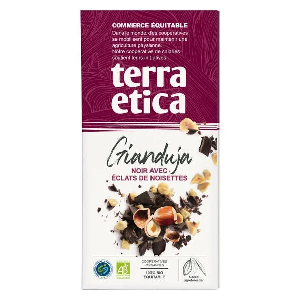 Chocolat noir gianduja avec éclats de noisette 100g