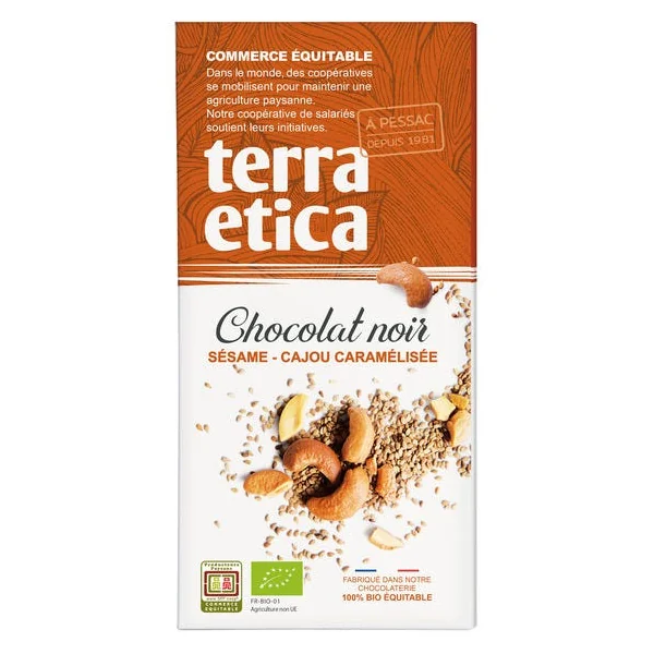 Chocolat noir sésame cajou cara 65% 100g