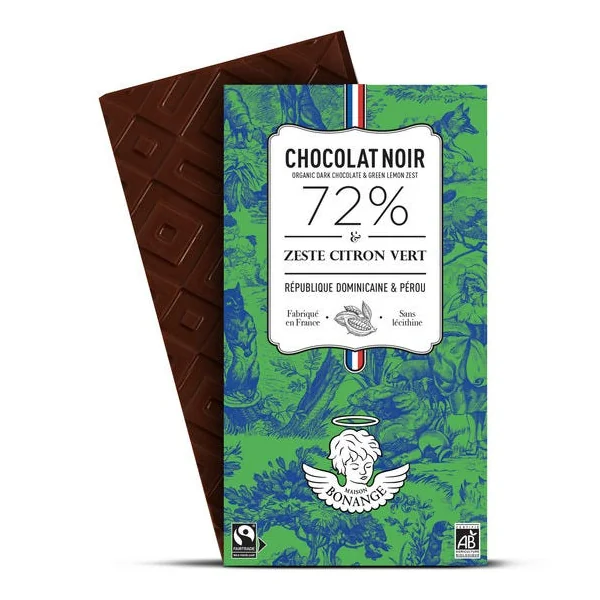 Chocolat noir zeste citron vert 72% 80g