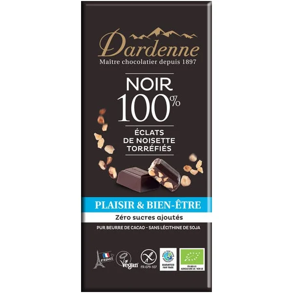 Chocolat noir éclats noisette 100% 100g