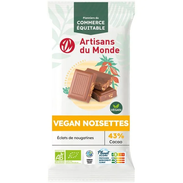 Chocolat vegan noisette nougatine 43% 100g