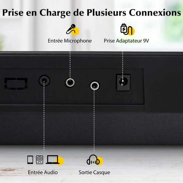 Clavier Electronique 61 Touches Piano Numérique Portable 300 Rythmes 300 Timbres 50 Démos 3 Modes d’Enseignement Ecran LED