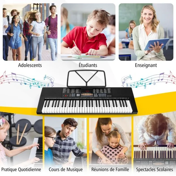 Clavier Electronique 61 Touches Piano Numérique Portable 300 Rythmes 300 Timbres 50 Démos 3 Modes d’Enseignement Ecran LED