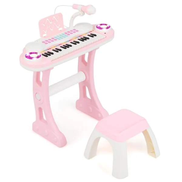 Clavier Electronique Piano Pour Enfants 37 Touches-4 Effets de Percussion-8 Instruments Microphone Lumière 18 Mois + Bleu/Rose