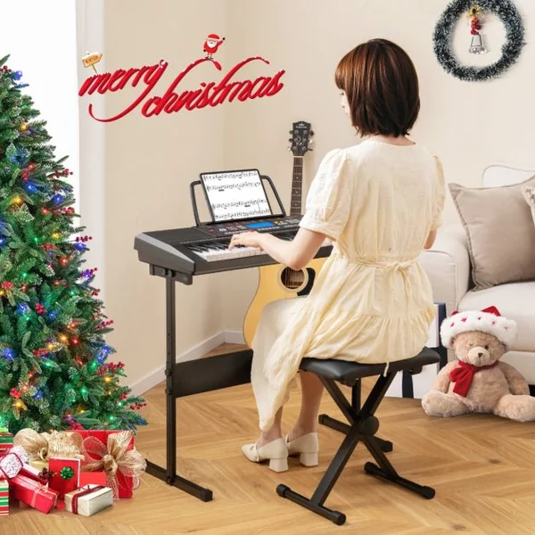 Clavier Electronique à 61 Touches Support et Tabouret 300 Timbres 300 Rythmes 50 Démonstrations Mode d'Enseignement Microphone