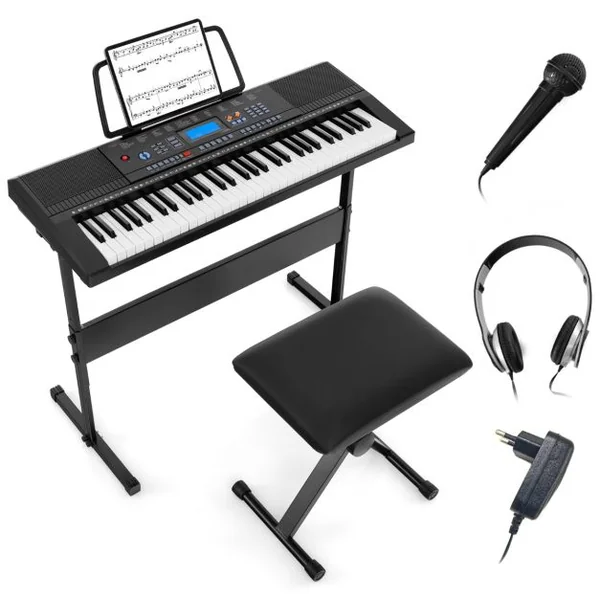 Clavier Electronique à 61 Touches Support et Tabouret 300 Timbres 300 Rythmes 50 Démonstrations Mode d'Enseignement Microphone