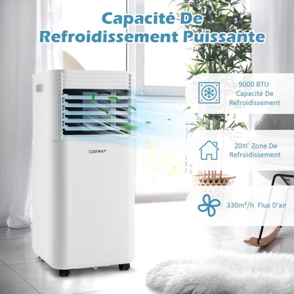 Climatiseur Mobile 4 en 1 Refroidissement Déshumidification Ventilateur 7000BTU 2 Vitesses