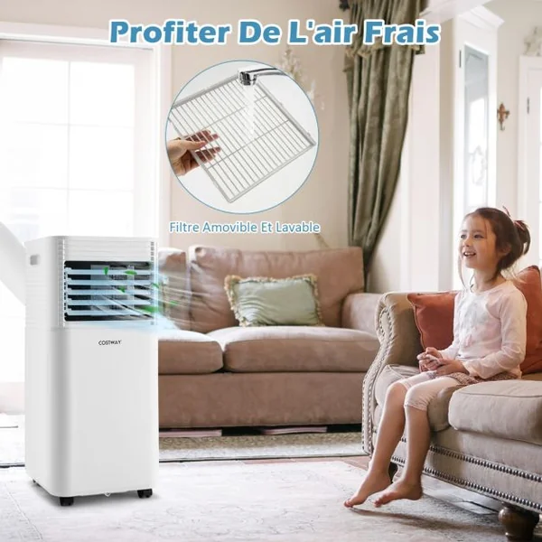 Climatiseur Mobile 4 en 1 Refroidissement Déshumidification Ventilateur 7000BTU 2 Vitesses