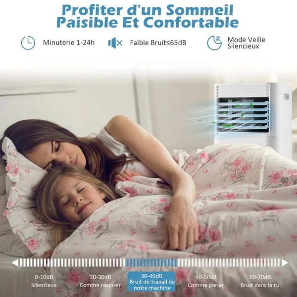 Climatiseur Mobile 4 en 1 Refroidissement Déshumidification Ventilateur 9000BTU 2 Vitesses Mode Veille Minuterie 24 h Blanc