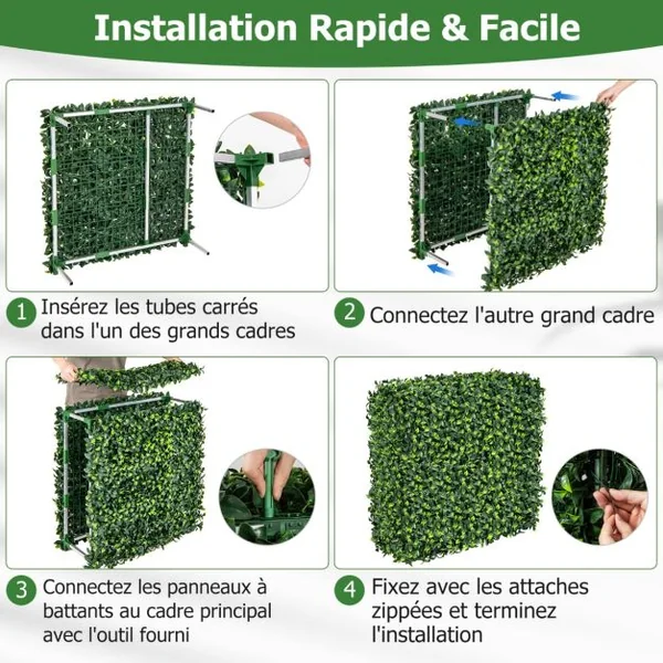 Clôture en Feuillage Artificielle 92 x 38 x 86 cm avec Feuilles en PE Réalistes Mur Végétal en Buis Artificiel avec Tubes en Aluminium