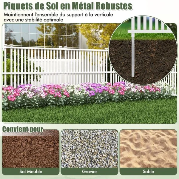 Clôture Privée pour Climatiseur 113 x 114 cm 2 Panneaux de Clôture avec Piquets en Métal pour Poubelle et Equipement de Piscine Blanc
