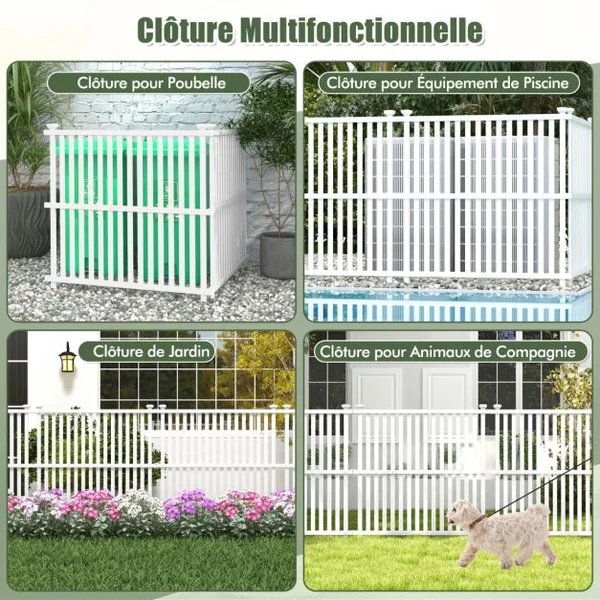 Clôture Privée pour Climatiseur 113 x 114 cm 2 Panneaux de Clôture avec Piquets en Métal pour Poubelle et Equipement de Piscine Blanc