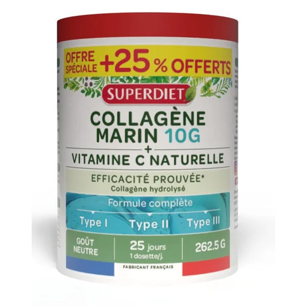 Collagène marin T1,2,3 VitC poudre +25% 262,5g