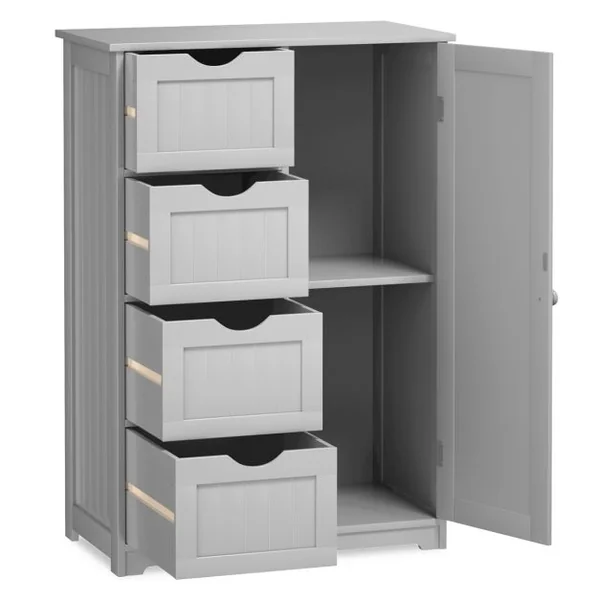 Commode Armoire de Rangement avec 4 Tiroirs et 1 porte étagères réglables en MDF robuste et stable 56x30x82cm Blanc