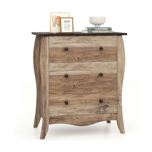 Commode pour Chambre de 76,5 cm Commode Rustique Meuble de Rangement avec 3 Tiroirs en Tissu Pliables et Kit Anti-basculement Gris