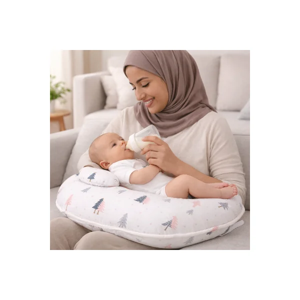 Coussin d’allaitement ceinture | Mini-pad | Beignet Blanc motif rose