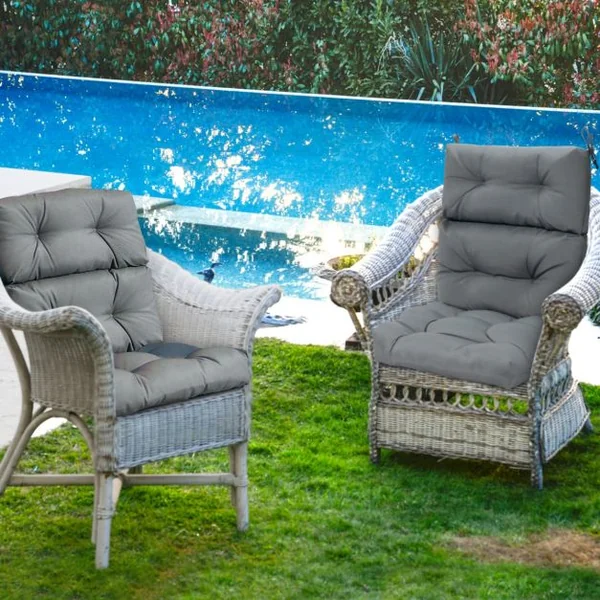 Coussin de Chaise à Dossier Haut, Coussin de Siège de Chaise de Patio, Sangles en Corde Antidérapantes, Protection Solaire, Eponge Epaisse, en Polyester Respirant, pour Intérieur Extérieur