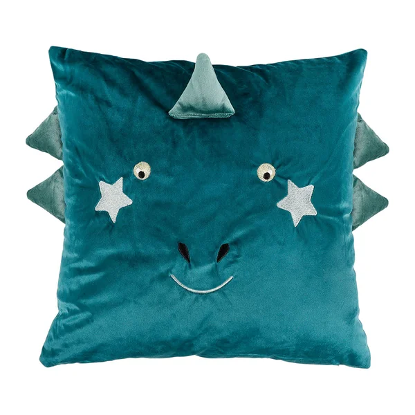 Coussin velours polyester dinosaure vert 40x40cm