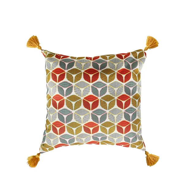 Coussin wax à pompons 45x45cm