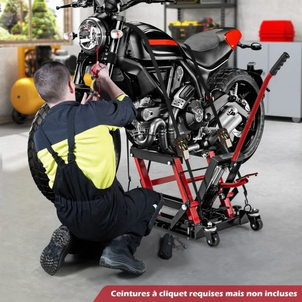 Cric Hydraulique pour Moto Capacité de 680 kg Table Élévatrice Moto Plateforme Réglable en Hauteur sur 3 Niveaux Noir