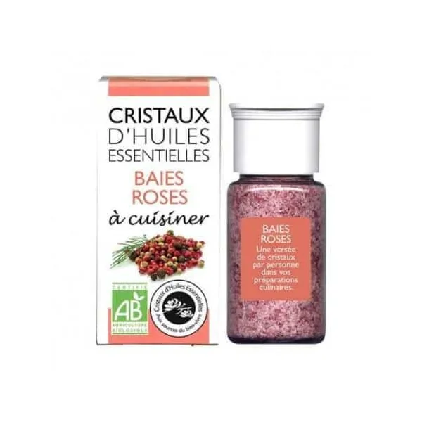 Cristaux huile essentielle baies rose