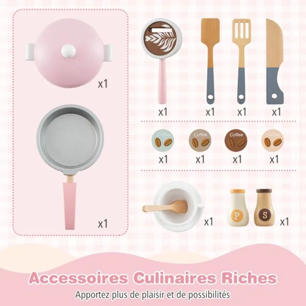Cuisine de Jeu avec Cafetière Micro-ondes Four Machine à Laver Accessoires de Cuisine et Évier pour 3 Ans+ Rose