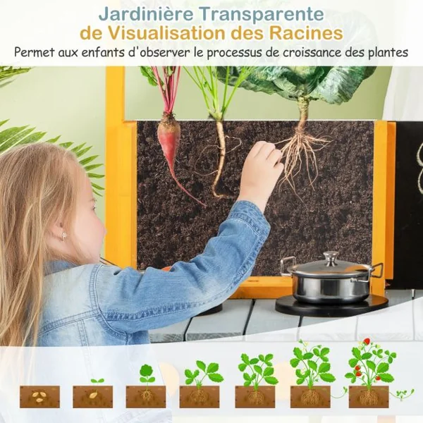 Cuisine Extérieure pour Enfants avec Jardinière Robinet Rotatif et Evier Amovible 2 Tableaux Noirs Accessoires de Batterie pour 3+ Ans Bleu