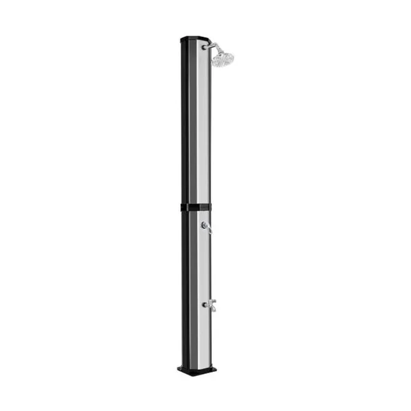 Douche Solaire d’Extérieur 60 L Douche d’Extérieur à Chauffage 227 cm avec Pommeau de Douche Pivotant Robinet Argent