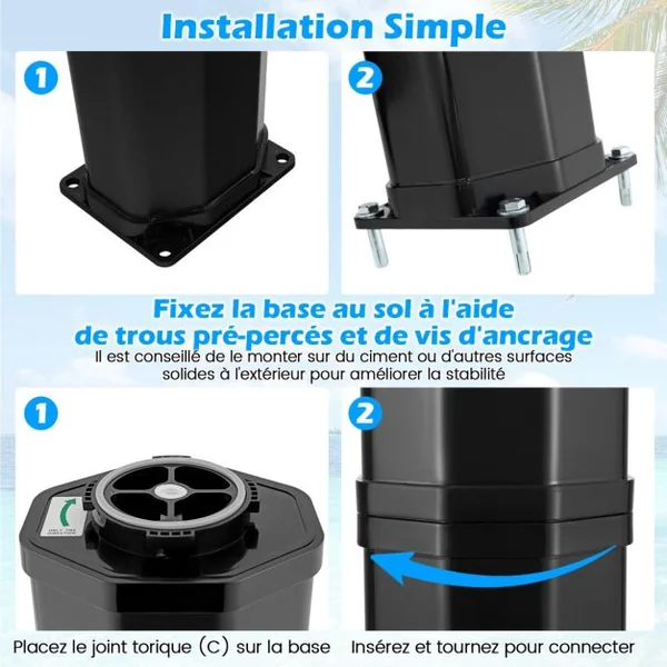Douche Solaire d’Extérieur 60 L Douche d’Extérieur à Chauffage 227 cm avec Pommeau de Douche Pivotant Robinet Noir