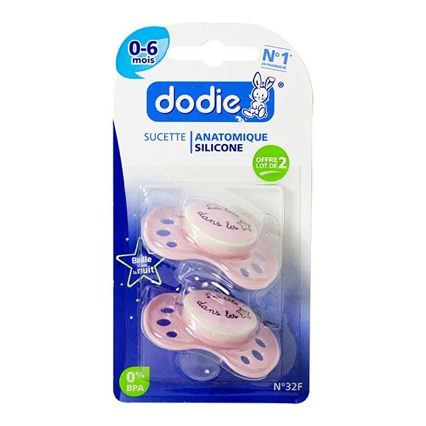 Duo sucettes nuit 0-6m silicone la tête dans les étoiles rose n°32F