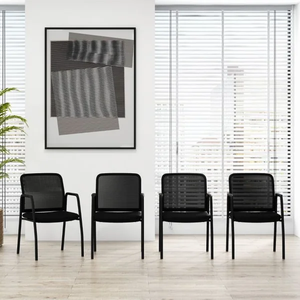 Ensemble de 2 Chaises de Salle d'Attente Dossier Ergonomique en Maille Accoudoirs Robustes et Siège Rembourré Chaises en Maille Noir