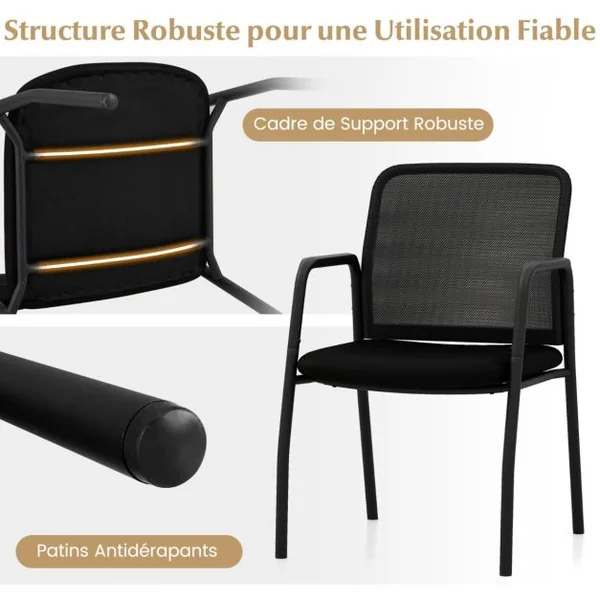 Ensemble de 2 Chaises de Salle d'Attente Dossier Ergonomique en Maille Accoudoirs Robustes et Siège Rembourré Chaises en Maille Noir