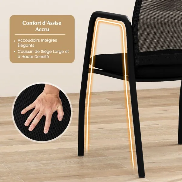 Ensemble de 2 Chaises de Salle d'Attente Dossier Ergonomique en Maille Accoudoirs Robustes et Siège Rembourré Chaises en Maille Noir