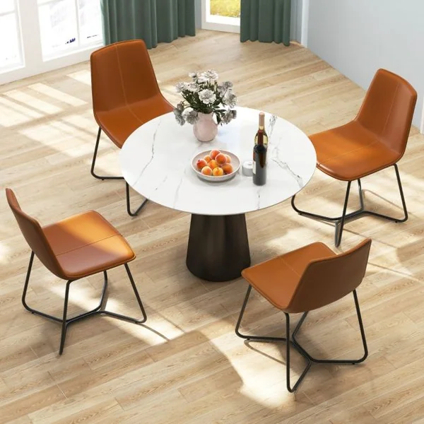 Ensemble de 2 Chaises de Salle à Manger Chaises de Cuisine avec Revêtement en Similicuir et Pieds Métalliques sans Accoudoirs Marron
