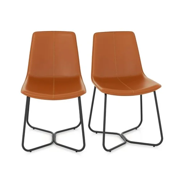 Ensemble de 2 Chaises de Salle à Manger Chaises de Cuisine avec Revêtement en Similicuir et Pieds Métalliques sans Accoudoirs Marron